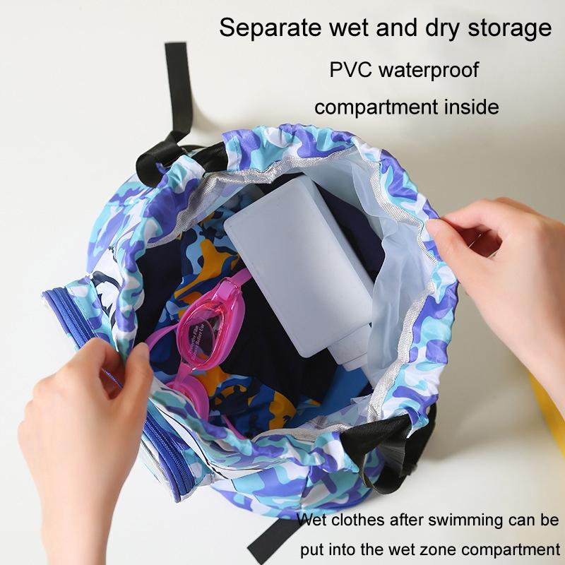 Kids' Swim Bag Cute Cartoon Beach Backpack Waterproof Dry / Wet Large 2 Layer - Blue - Large 2 Layer