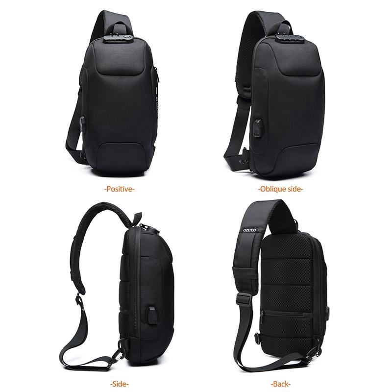 Anti Theft Men Waterproof Crossbody Bag With USB Port - Blue