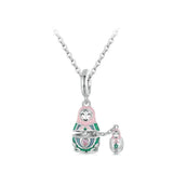 925 Sterling Silver Platinum Plated Doll Pendant With Beads - Front View