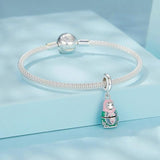 925 Sterling Silver Platinum Plated Doll Pendant With Beads - 45-Degree Angle