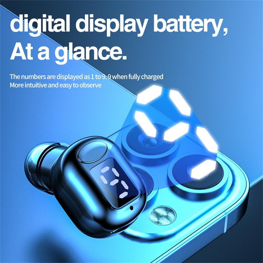 Mini Bluetooth Earphones with M5 Digital Display - Black