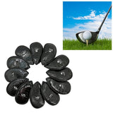 Versatile 12-piece Golf Club Cap Set in Black Pu Leather with Litchi Texture - Front View