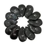 Versatile 12-piece Golf Club Cap Set in Black Pu Leather with Litchi Texture - Side View
