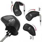 Versatile 12-piece Golf Club Cap Set in Black Pu Leather with Litchi Texture - 45-Degree Angle
