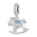 925 Sterling Silver Platinum Plated Trojan Horse Pendant - Front View
