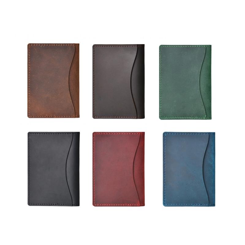 Minimalist Cowhide Card Holder Compact Wallet For Bank & Membership Cards - Brown