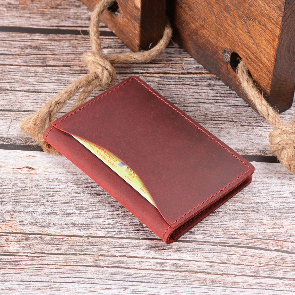 Minimalist Cowhide Card Holder Compact Wallet For Bank & Membership Cards - Brown