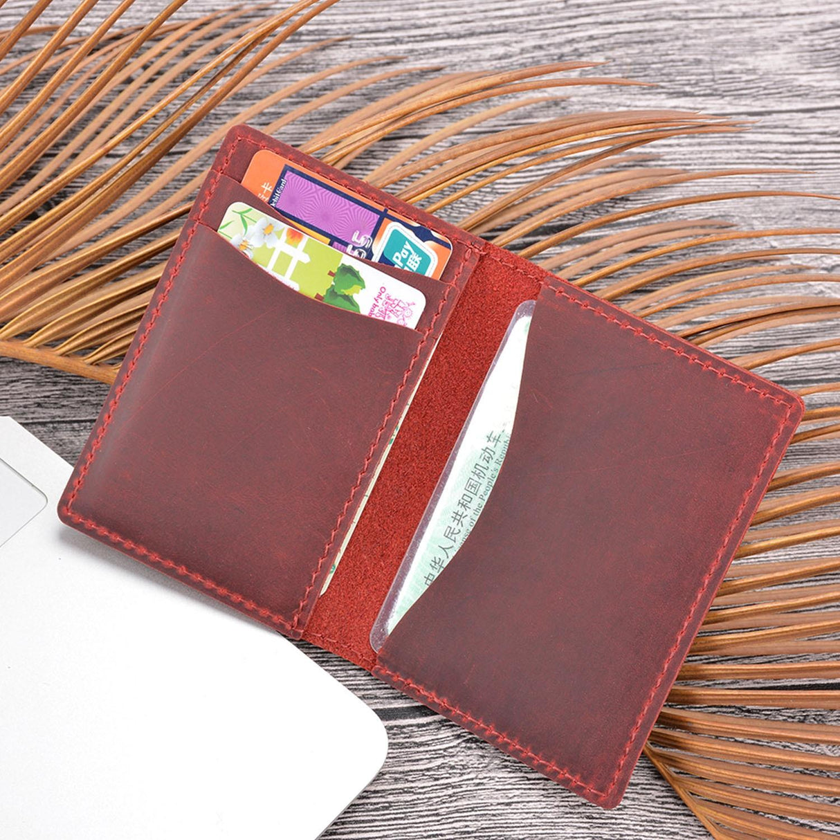 Minimalist Cowhide Card Holder Compact Wallet For Bank & Membership Cards - Brown