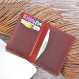 Minimalist Cowhide Card Holder Compact Wallet For Bank & Membership Cards - Brown - Close-Up Angle