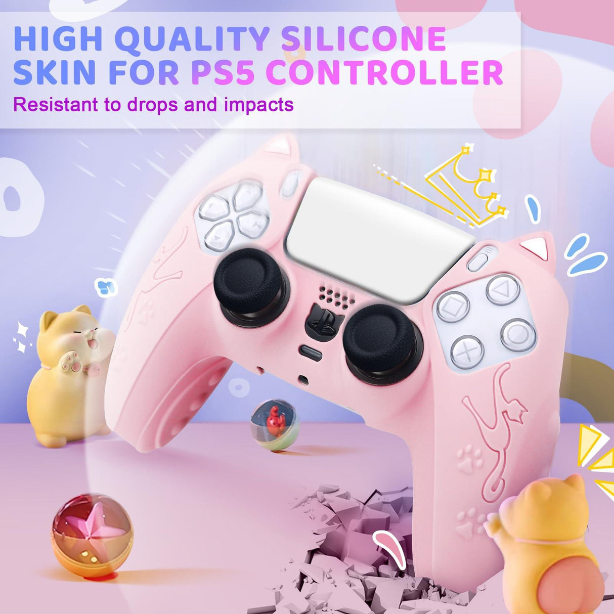 Silicone Cat Ear Gamepad Cover for Sony Ps5 - Black