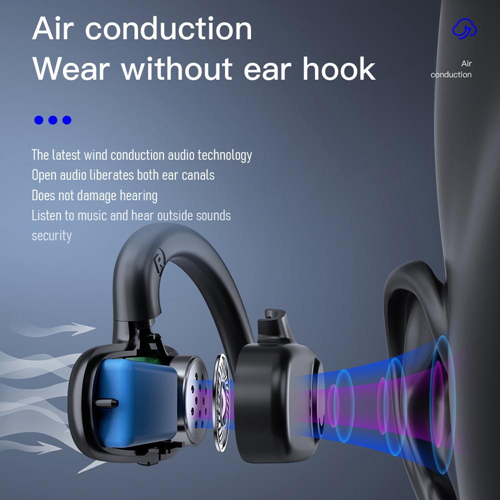 Digital Display Bluetooth Earphones - Bone Conduction Stereo - Black