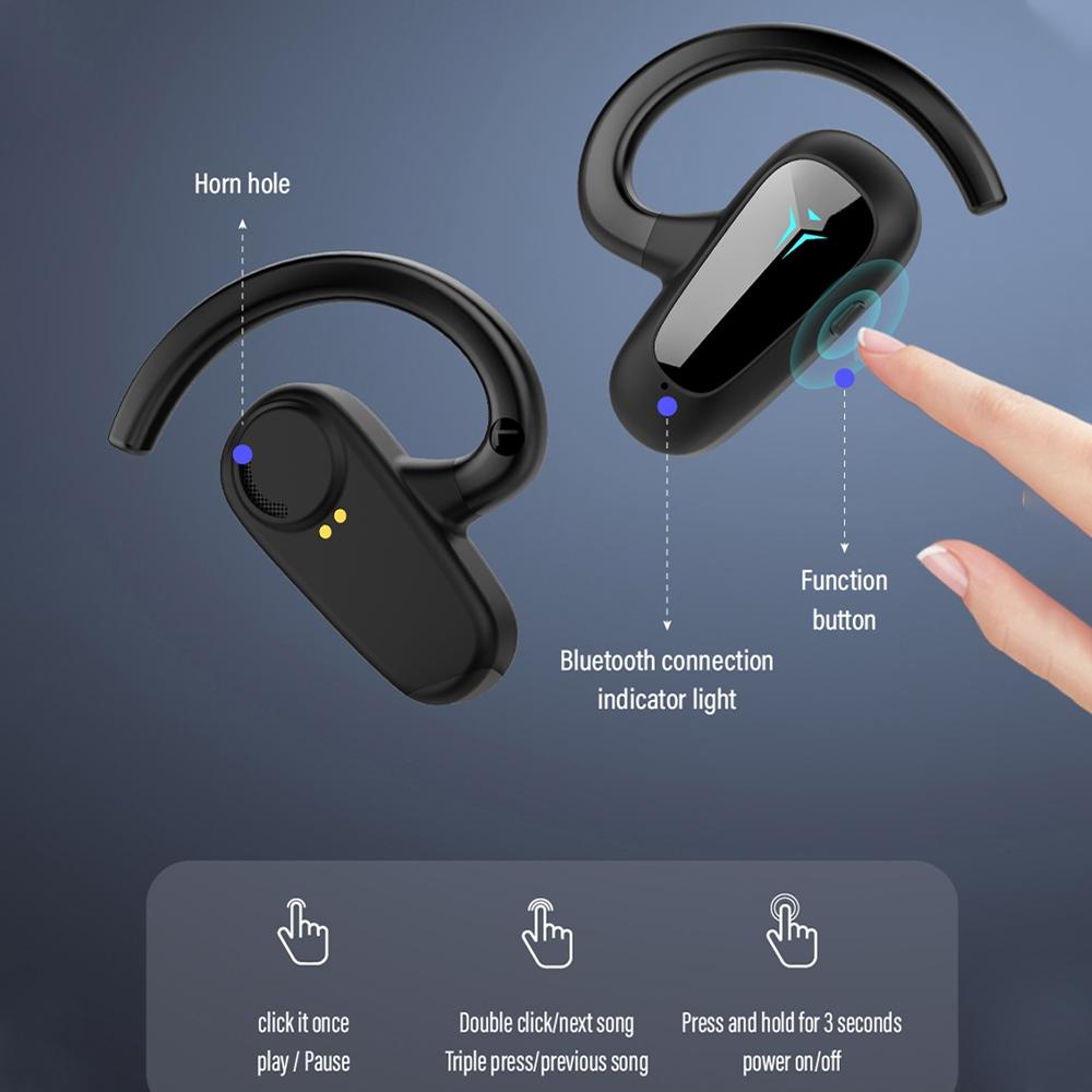 Digital Display Bluetooth Earphones - Bone Conduction Stereo - Black