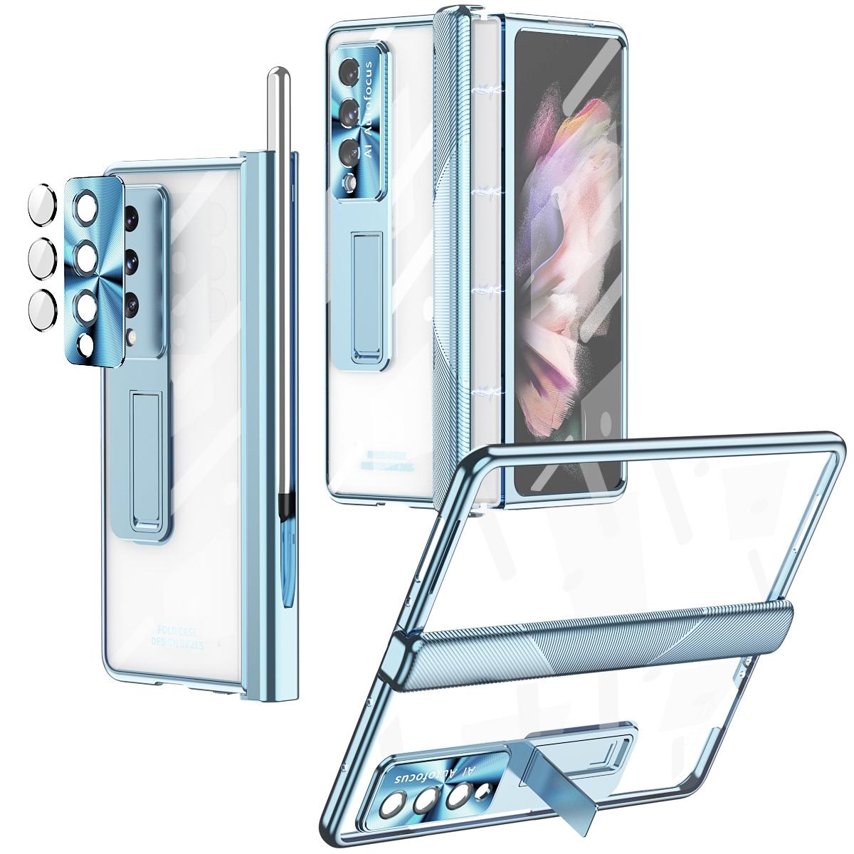 For Samsung Galaxy Z Fold4 5G Magnetic Phone Case With Holder - Plating Finish - Black