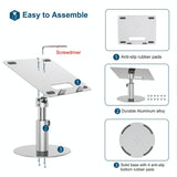 Silver 360 Degree Rotating Aluminum Laptop Stand - Rear View