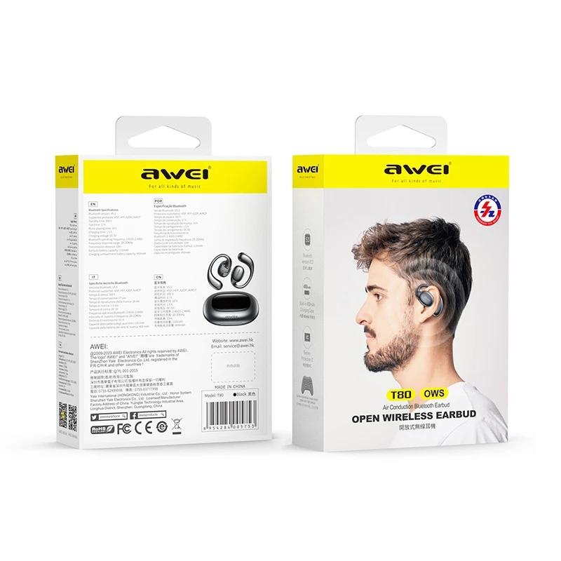 Black T80 Sport Tws Bluetooth Earbuds with Air Conduction