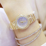 Starry Diamond Chain Women Wrist Watch - Rose Gold Diamonds Surface - Side View