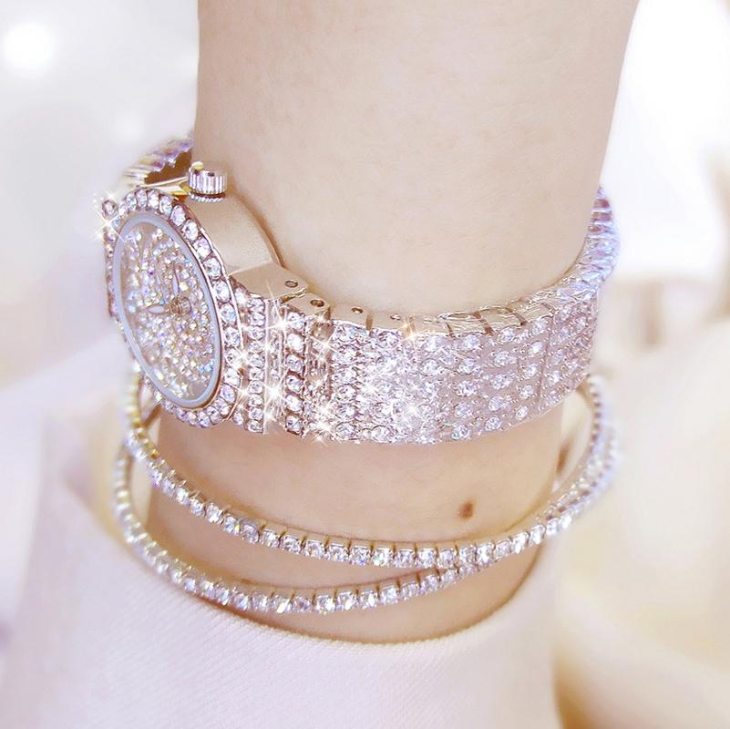 Starry Diamond Chain Women Wrist Watch - Rose Gold Diamonds Surface