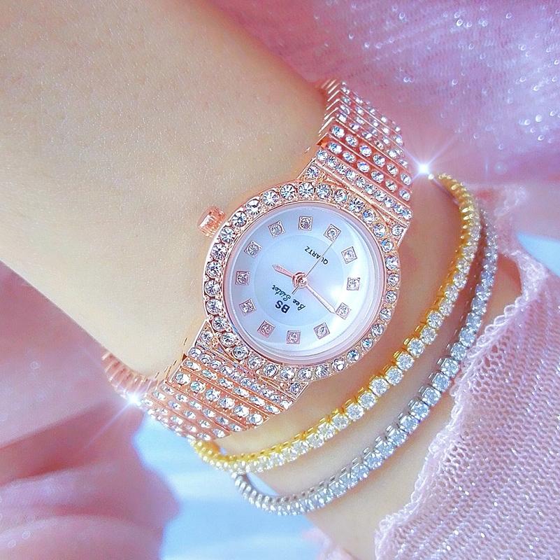 Starry Diamond Chain Women Wrist Watch - Rose Gold Diamonds Surface