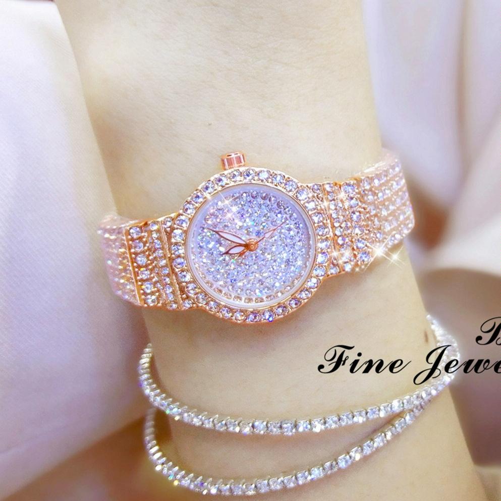 Starry Diamond Chain Women Wrist Watch - Rose Gold Diamonds Surface