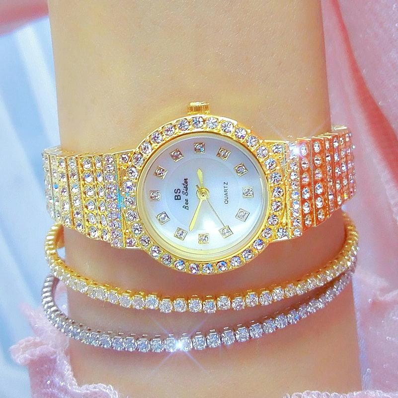 Starry Diamond Chain Women Wrist Watch - Rose Gold Diamonds Surface
