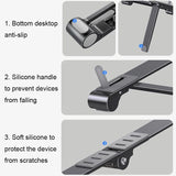 Foldable Aluminum 3-in-1 Phone Tablet Stand - Portable Storage - Grey - 45-Degree Angle