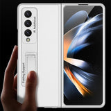 For Samsung Galaxy Z Fold4 5G Leather Case With Stand - Ultra Thin - Cross Texture - Close-Up Angle