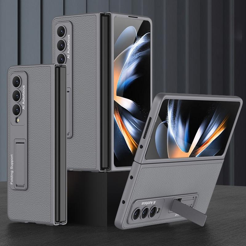 For Samsung Galaxy Z Fold4 5G Leather Case With Stand - Ultra Thin - Cross Texture