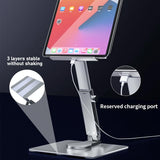 Portable Telescopic Desktop Phone Stand - Foldable & Rotating - Silver - 45-Degree Angle