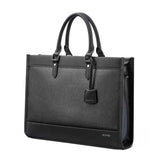 Large-capacity Leather Laptop Messenger Briefcase in Black - Front View