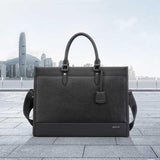 Large-capacity Leather Laptop Messenger Briefcase in Black - Side View