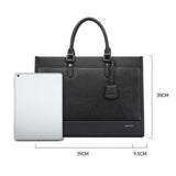 Large-capacity Leather Laptop Messenger Briefcase in Black - Top-Down View