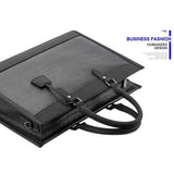 Large-capacity Leather Laptop Messenger Briefcase in Black - Rear View