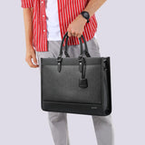 Large-capacity Leather Laptop Messenger Briefcase in Black - Close-Up Angle