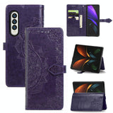 For Samsung Galaxy Z Fold4 5G Embossed Mandala Leather Phone Case - Black - Low Angle