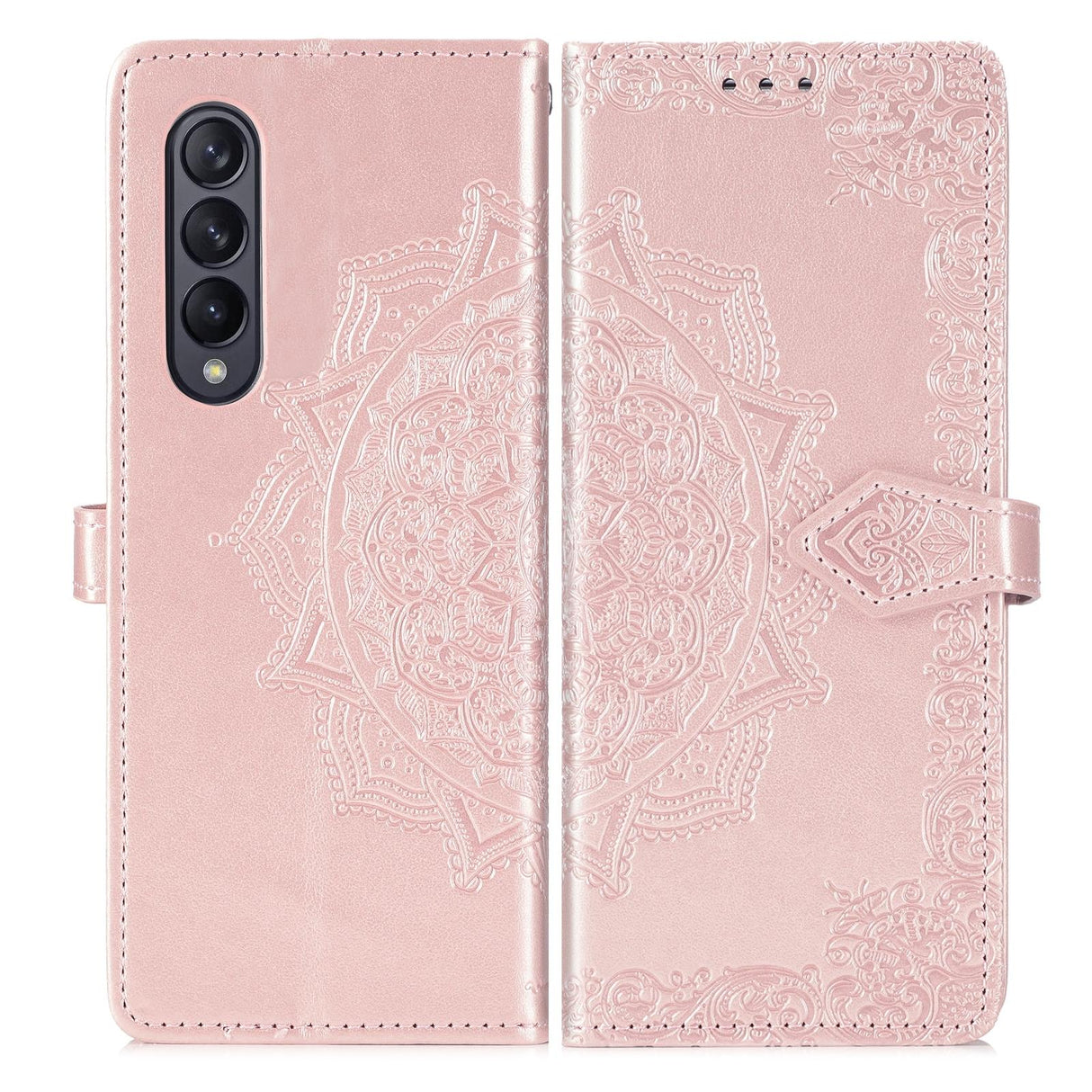 For Samsung Galaxy Z Fold4 5G Embossed Mandala Leather Phone Case - Black