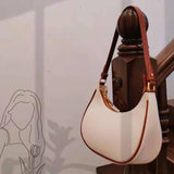 Stylish Crescent Shoulder Bag For Women - Beige With Brown