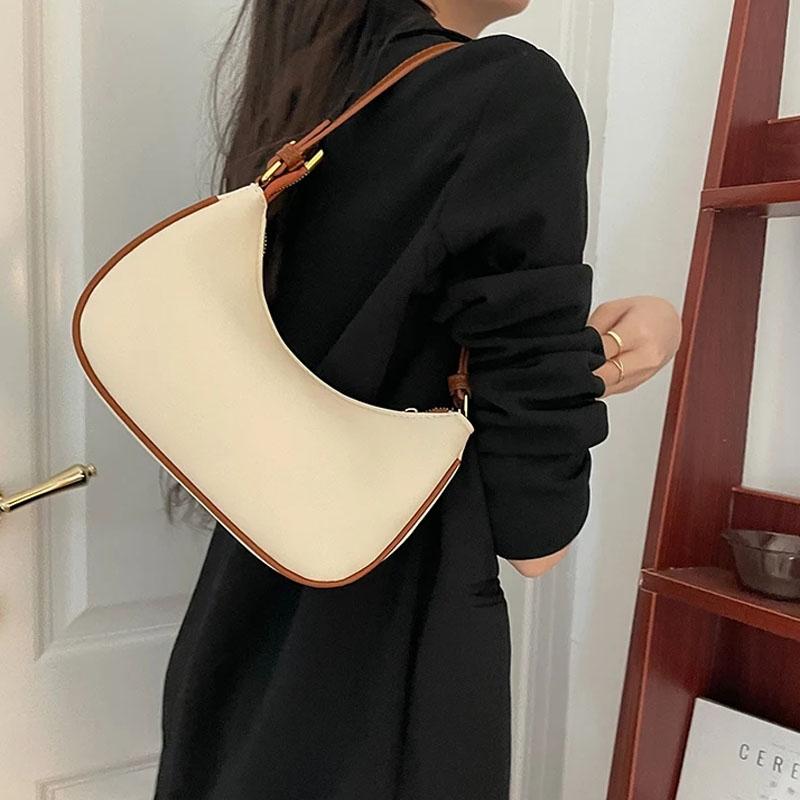Stylish Crescent Shoulder Bag For Women - Beige With Brown