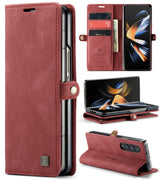 For Samsung Galaxy Z Fold4 5G Vintage Rfid Leather Phone Case - Wine Red
