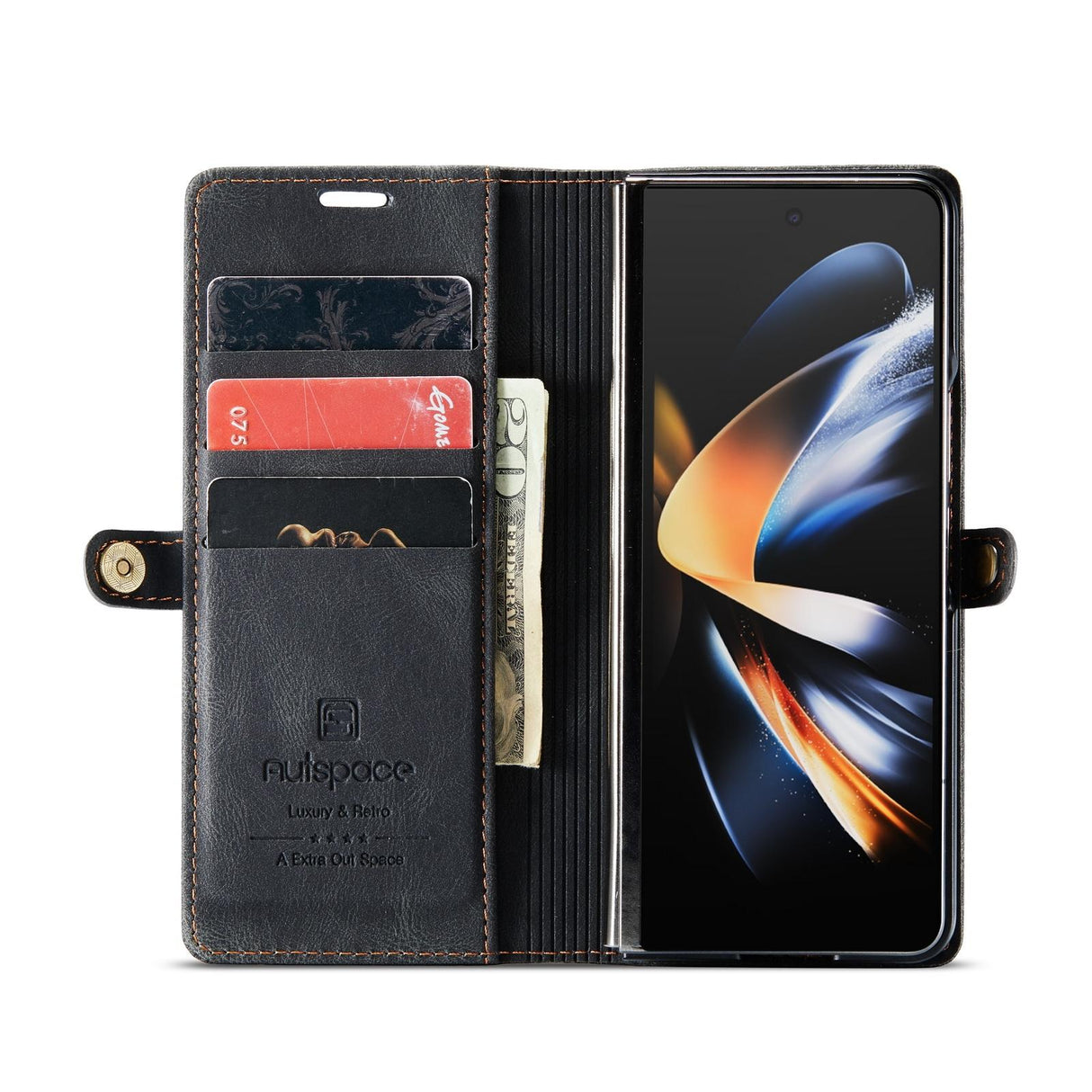 For Samsung Galaxy Z Fold4 5G Vintage Rfid Leather Phone Case - Wine Red