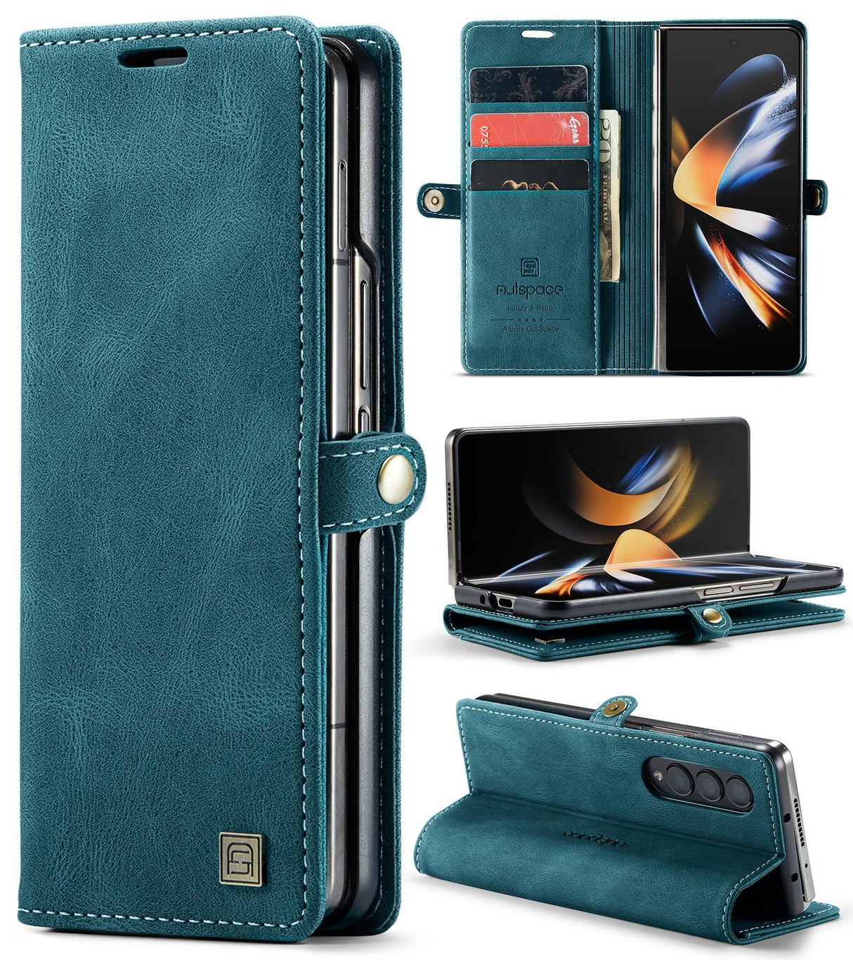 For Samsung Galaxy Z Fold4 5G Vintage Rfid Leather Phone Case - Wine Red