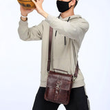 Retro Leather Men Shoulder Bag First Layer Cowhide - Brown - Low Angle