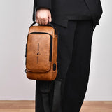 Waterproof Anti Theft Crossbody Backpack For Men - Black - Side View