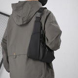 Leather Anti Theft Triangle Bag Secure Crossbody Chest Bag - Grey - Extra Image