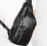 Stylish Cowhide Chest Bag For Men - Black - Low Angle