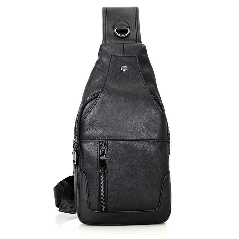 Stylish Cowhide Chest Bag For Men - Black