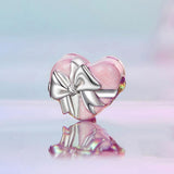 925 Sterling Silver Platinum Heart Bow Beads Gift Box - Side View
