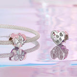 925 Sterling Silver Platinum Heart Bow Beads Gift Box - 45-Degree Angle