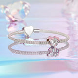 925 Sterling Silver Platinum Heart Bow Beads Gift Box - Rear View