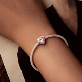 925 Sterling Silver Platinum Heart Bow Beads Gift Box - Low Angle