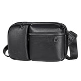 Large Capacity Men Crossbody Bag Casual Pu Messenger - Black - Front View